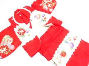 アンティーク　花車に御所人形模様着物(ちゃんちゃんこ付き)